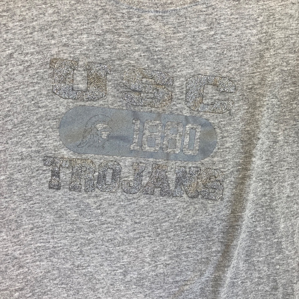 USC Trojans Gray Short Sleeve Shirt Sz XL Juniors Silver Glitter Logos 00's